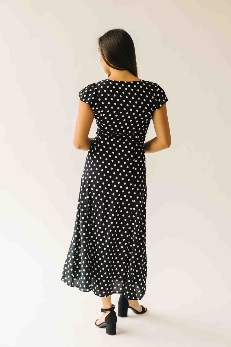 The Dennis Dotted Button-Up Midi Dress in Black