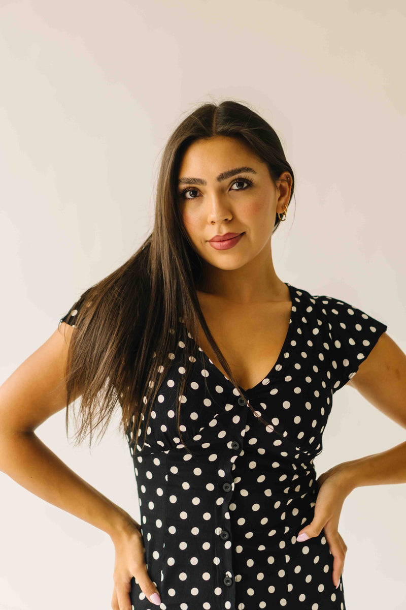 The Dennis Dotted Button-Up Midi Dress in Black