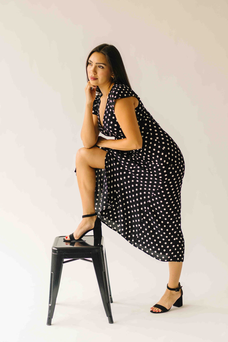 The Dennis Dotted Button-Up Midi Dress in Black