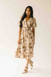 The Tressa Embroidered Detail Midi Dress in Tan + Brown