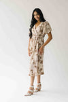 The Tressa Embroidered Detail Midi Dress in Tan + Brown