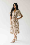 The Tressa Embroidered Detail Midi Dress in Tan + Brown
