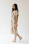 The Tressa Embroidered Detail Midi Dress in Tan + Brown