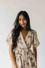 The Tressa Embroidered Detail Midi Dress in Tan + Brown