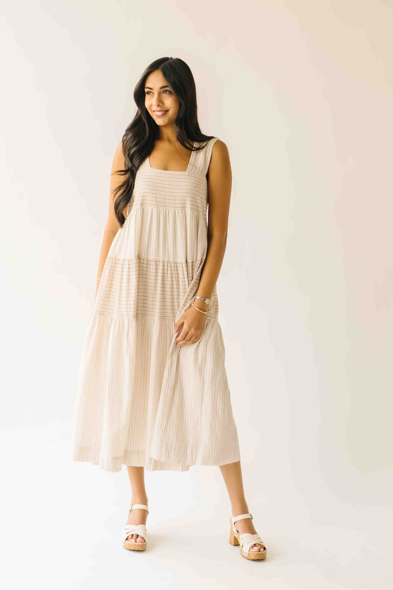 The Winslet Striped Maxi Dress in Beige