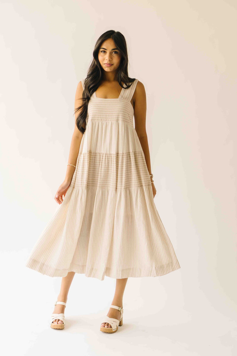 The Winslet Striped Maxi Dress in Beige