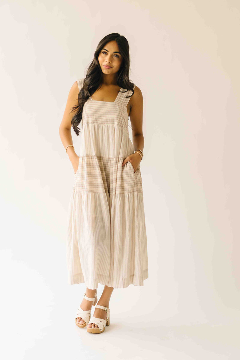 The Winslet Striped Maxi Dress in Beige