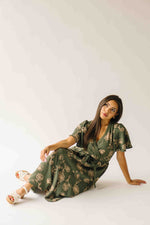 The Tressa Embroidered Detail Midi Dress in Olive