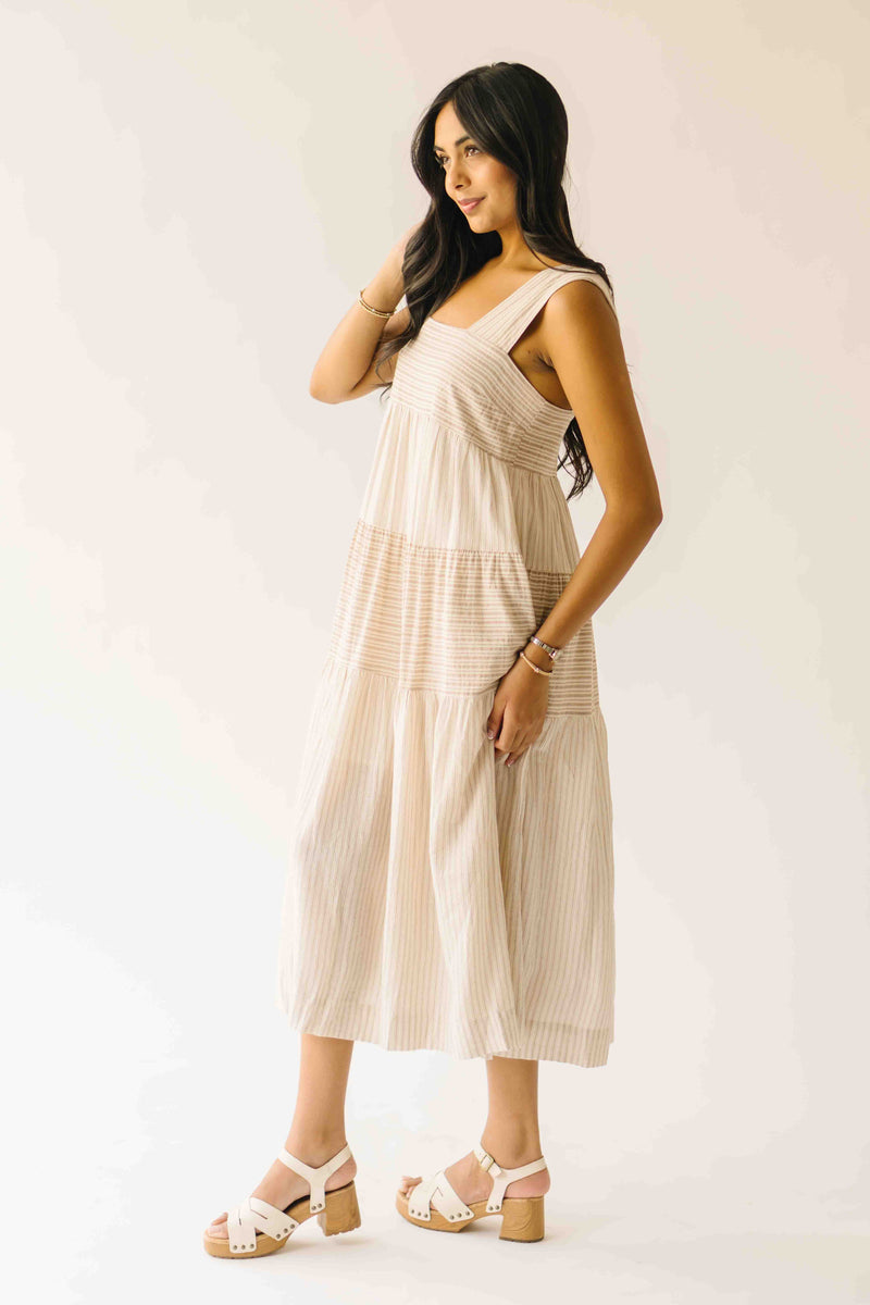 The Winslet Striped Maxi Dress in Beige