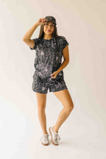 The Rita Floral Ribbed Tee in Black