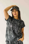 The Rita Floral Ribbed Tee in Black