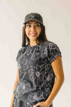 The Rita Floral Ribbed Tee in Black