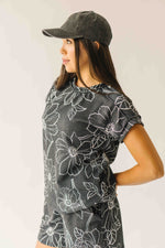 The Rita Floral Ribbed Tee in Black
