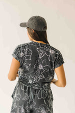 The Rita Floral Ribbed Tee in Black