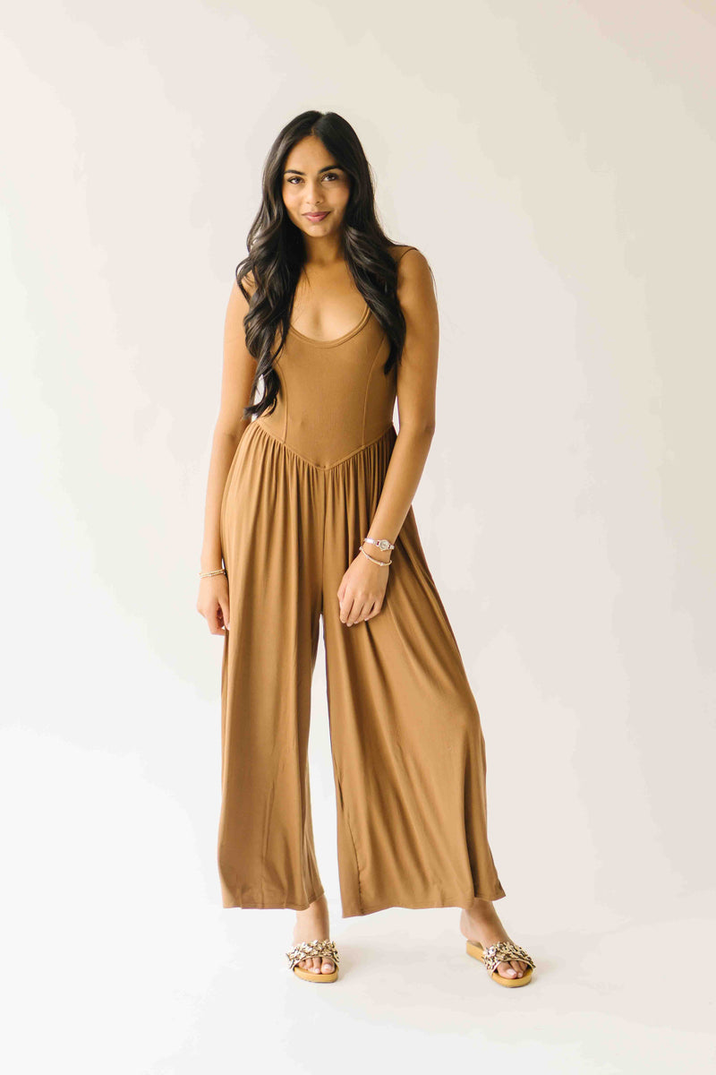 The Jillyn Ribbed Jumpsuit in Chocolate