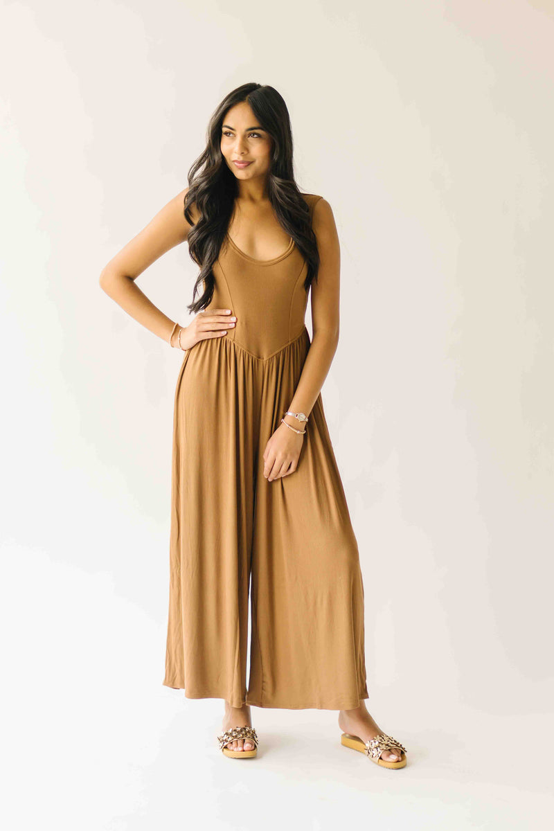 The Jillyn Ribbed Jumpsuit in Chocolate