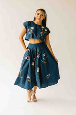 The Rochelle Floral Shirt + Skirt Set in Navy
