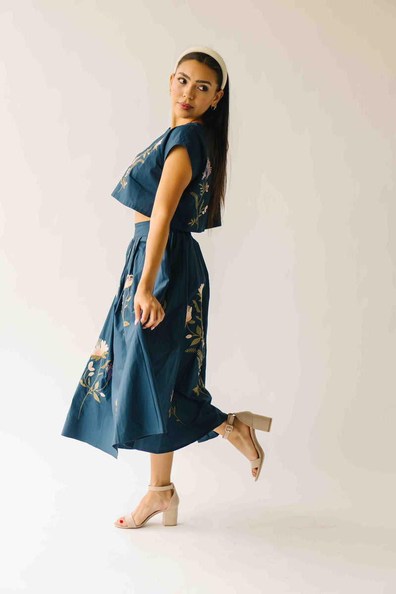 The Rochelle Floral Shirt + Skirt Set in Navy
