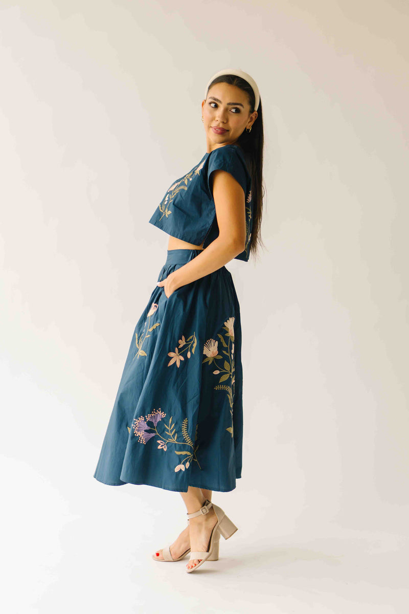 The Rochelle Floral Shirt + Skirt Set in Navy