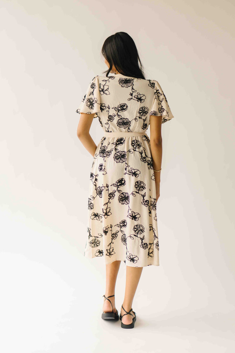 The Tressa Embroidered Detail Midi Dress in Cream + Black