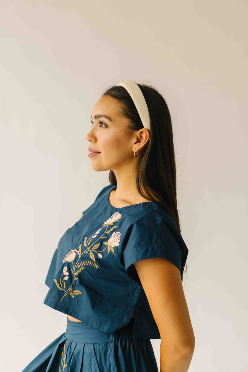 The Rochelle Floral Shirt + Skirt Set in Navy