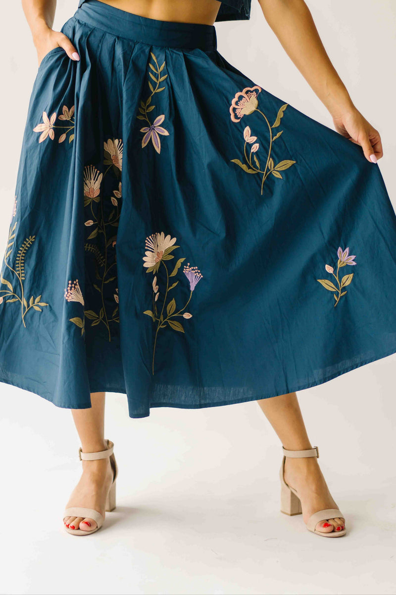 The Rochelle Floral Shirt + Skirt Set in Navy