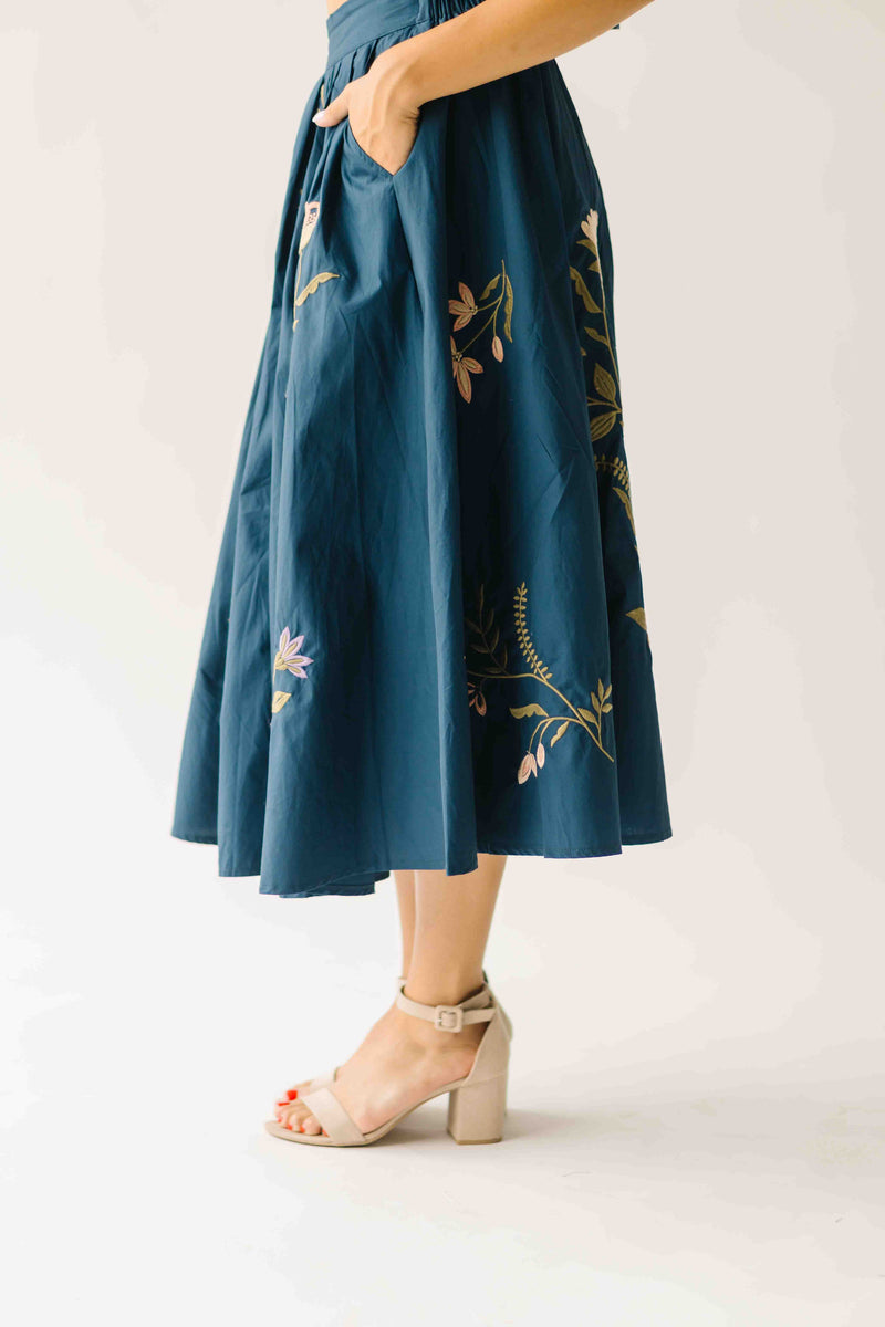 The Rochelle Floral Shirt + Skirt Set in Navy