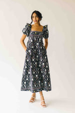 The Dinisha Square Neck Floral Maxi Dress in Black