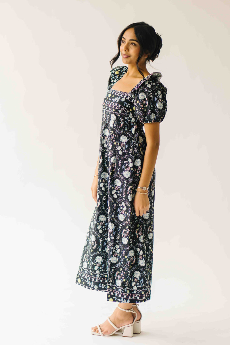 The Dinisha Square Neck Floral Maxi Dress in Black