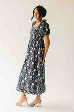 The Dinisha Square Neck Floral Maxi Dress in Black
