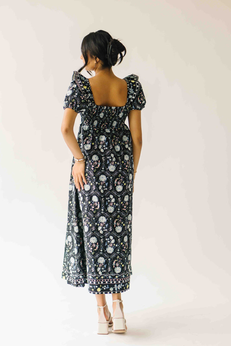 The Dinisha Square Neck Floral Maxi Dress in Black
