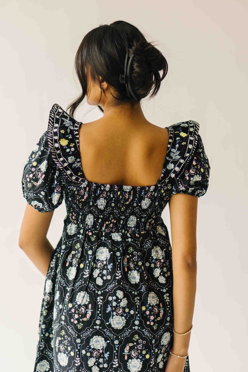 The Dinisha Square Neck Floral Maxi Dress in Black
