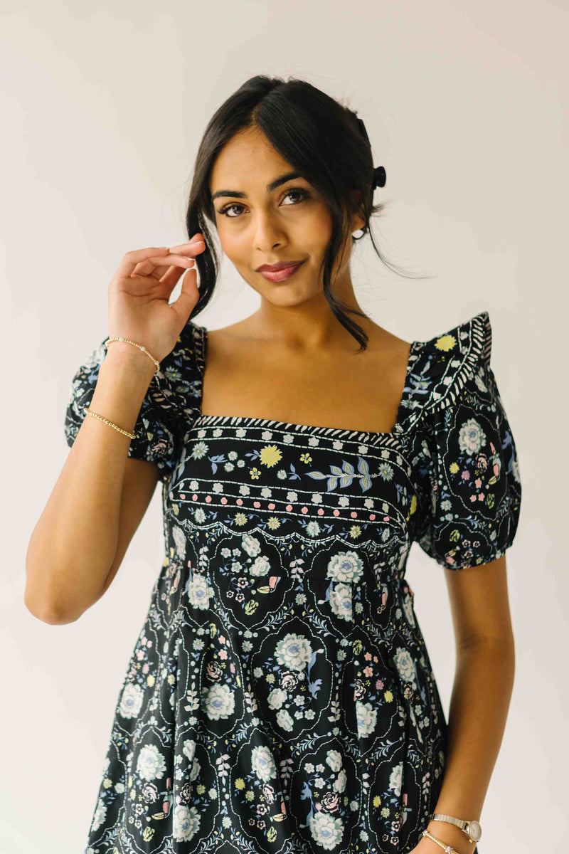 The Dinisha Square Neck Floral Maxi Dress in Black