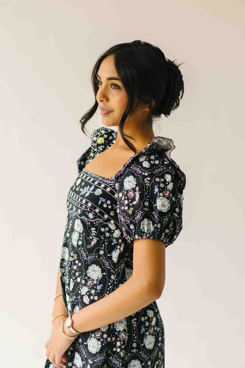 The Dinisha Square Neck Floral Maxi Dress in Black