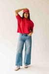 The Joanna Ribbed Short-Sleeved Cardigan in Red
