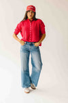 The Joanna Ribbed Short-Sleeved Cardigan in Red