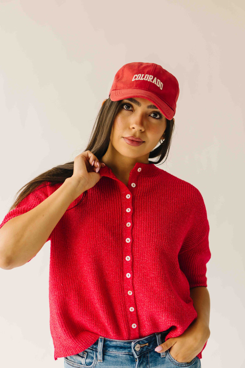The Joanna Ribbed Short-Sleeved Cardigan in Red