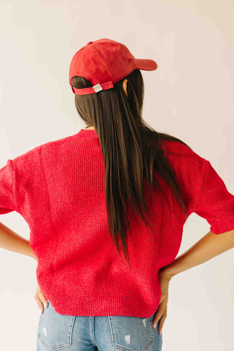 The Joanna Ribbed Short-Sleeved Cardigan in Red