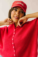 The Joanna Ribbed Short-Sleeved Cardigan in Red