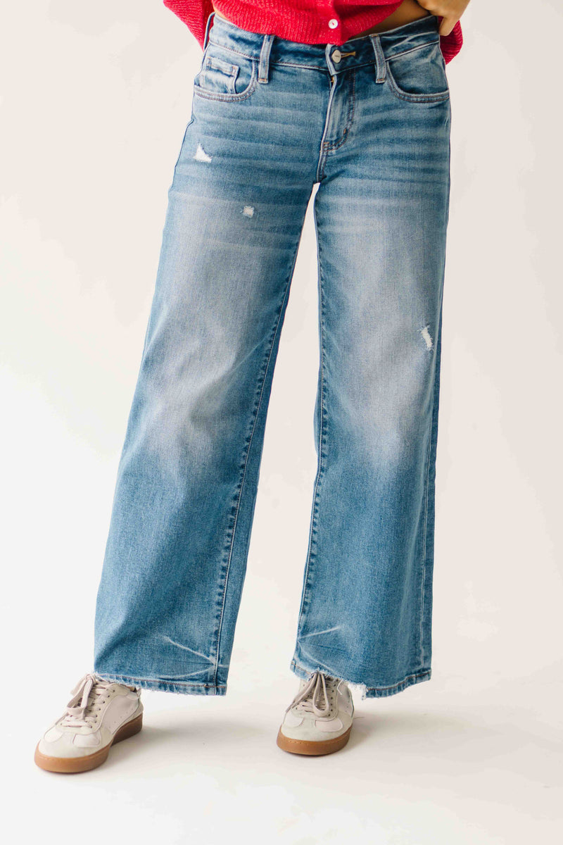 The Larson Mid Rise Wide Leg Jean in Medium Blue
