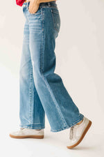 The Larson Mid Rise Wide Leg Jean in Medium Blue