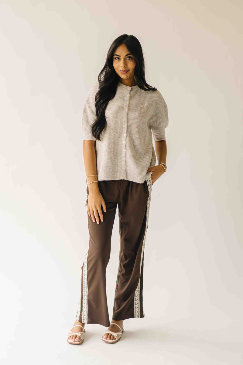The Verona Lace Trimmed Track Pant in Brown