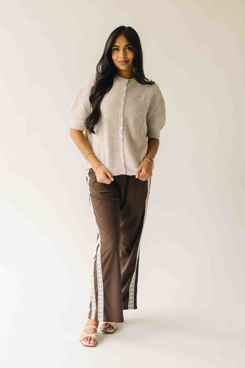 The Verona Lace Trimmed Track Pant in Brown