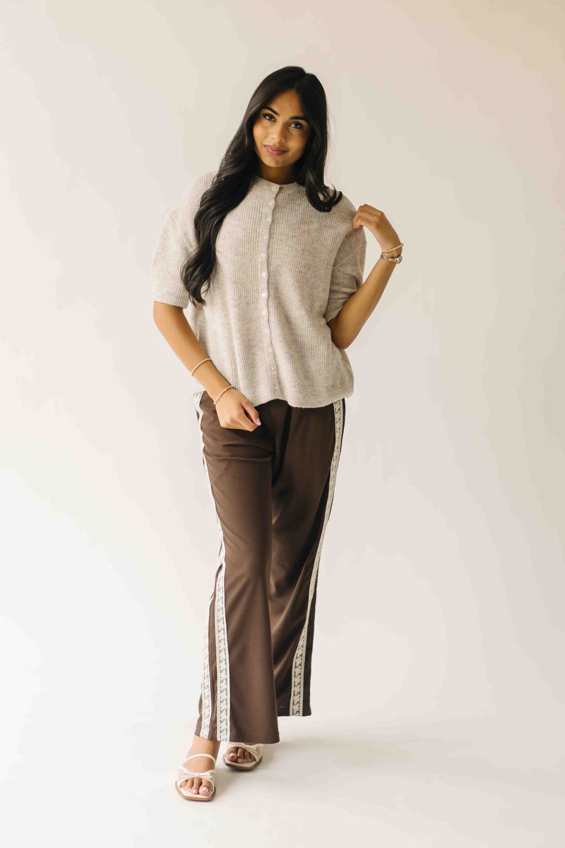 The Verona Lace Trimmed Track Pant in Brown