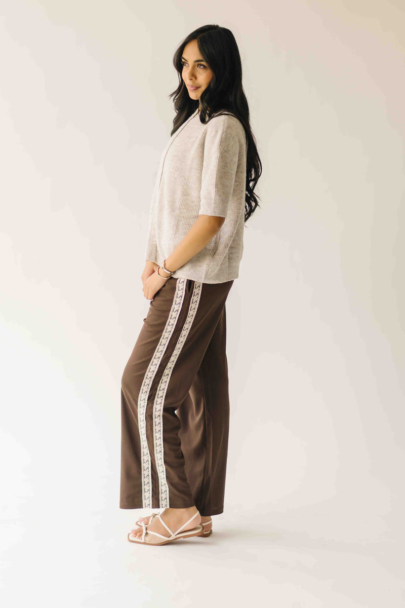 The Verona Lace Trimmed Track Pant in Brown