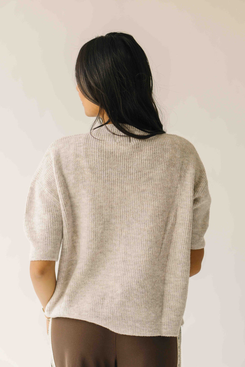 The Joanna Ribbed Short-Sleeved Cardigan in Oatmeal