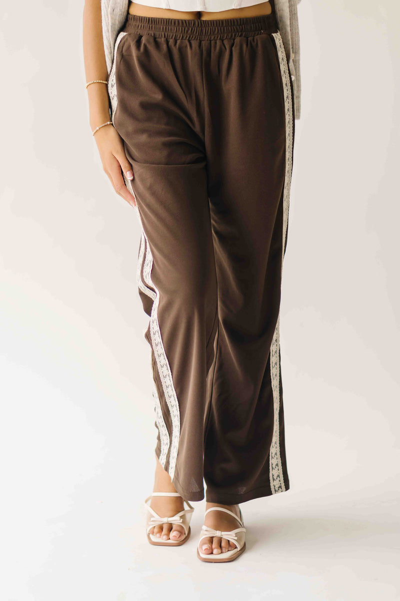The Verona Lace Trimmed Track Pant in Brown
