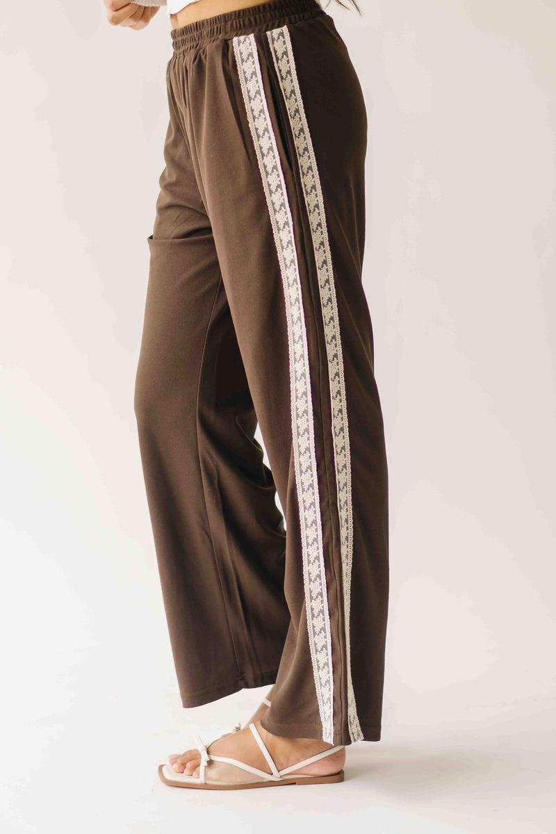 The Verona Lace Trimmed Track Pant in Brown