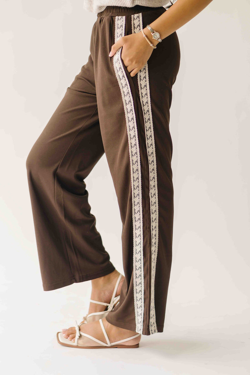 The Verona Lace Trimmed Track Pant in Brown