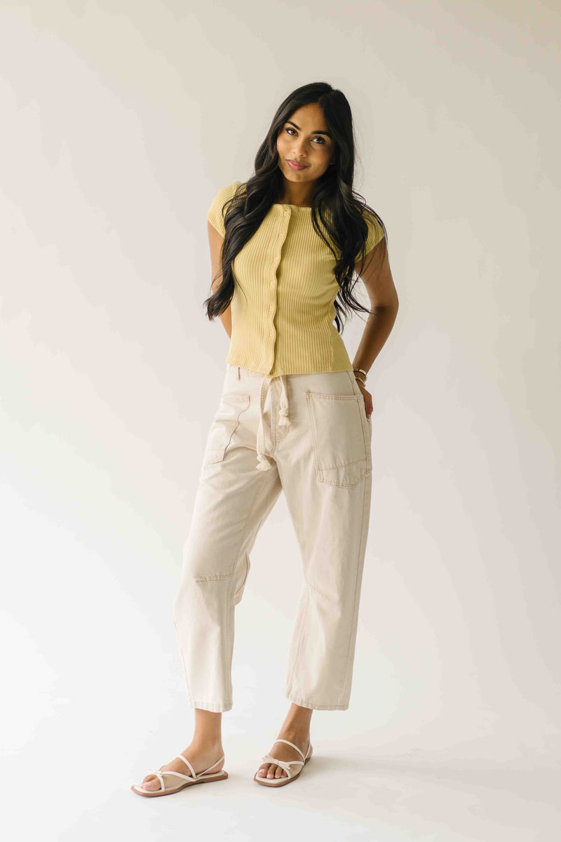 The Lyra Ribbed Button-Up Blouse in Butter Yellow